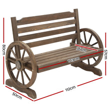 Load image into Gallery viewer, Wooden 2 seater Wagon Wheels Garden Bench - Brown
