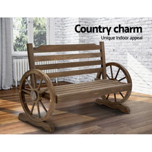 Load image into Gallery viewer, Wooden 2 seater Wagon Wheels Garden Bench - Brown
