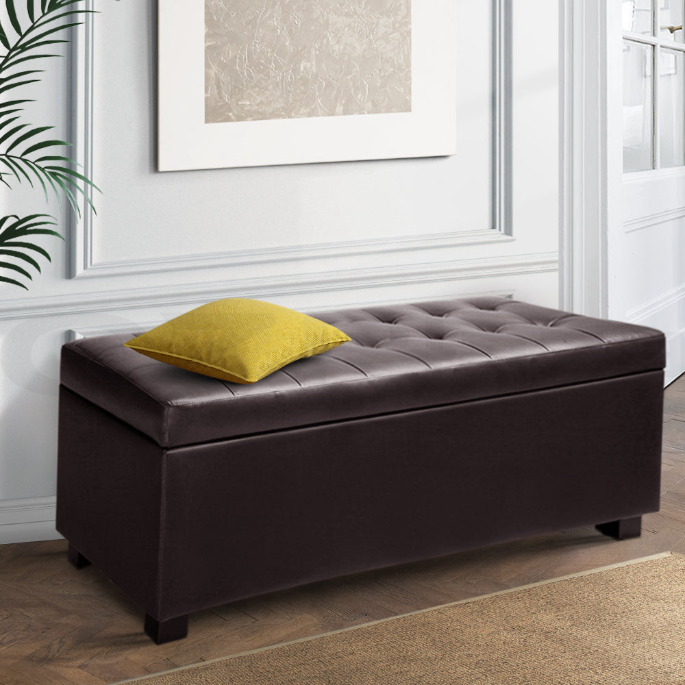 Storage Ottoman - Brown PU Leather