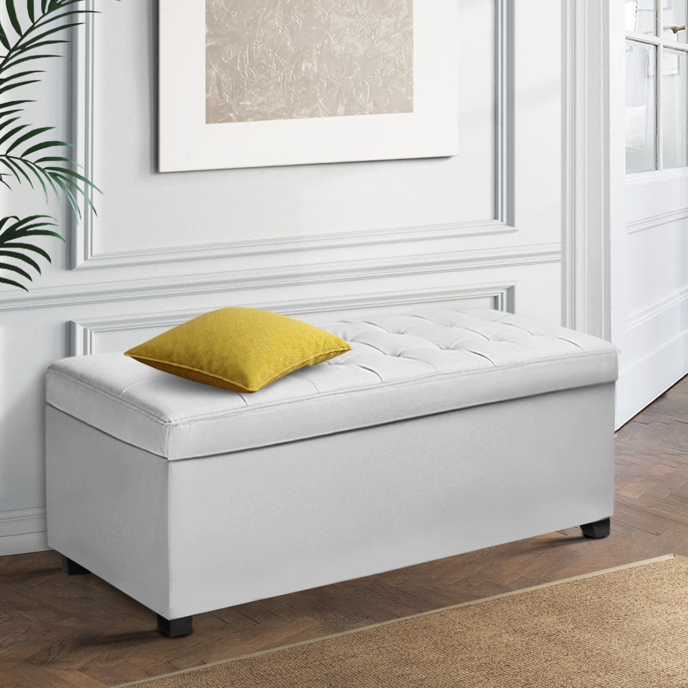 Storage Ottoman - White Large PU Leather