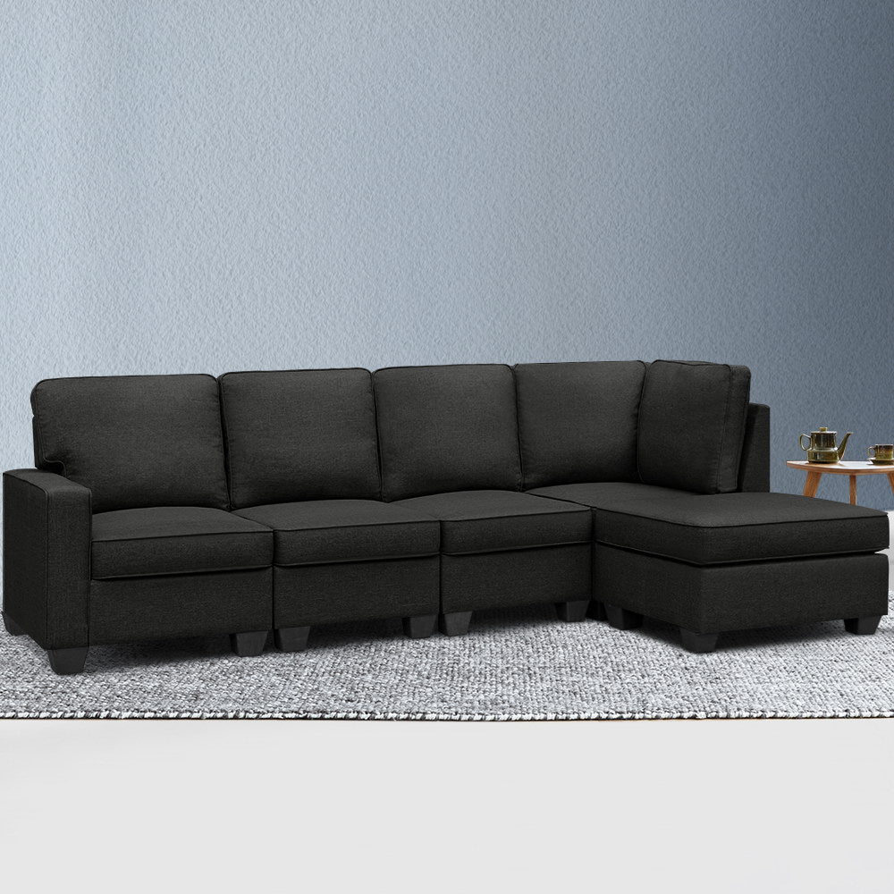 Modular Chaise Chair Suite Dark Grey 5 Seater Sofa Lounge Set