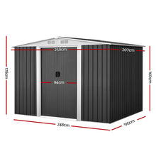 Load image into Gallery viewer, Durable Galvanized Steel Outdoor Storage Garden Shed 2.58X2.07M with Base
