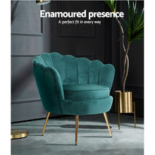 Load image into Gallery viewer, Shell Back Design Accent Retro Single Sofa Velvet Green Armchair
