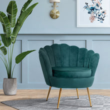 Load image into Gallery viewer, Shell Back Design Accent Retro Single Sofa Velvet Green Armchair
