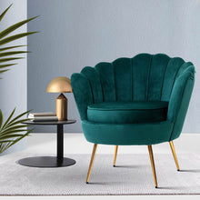 Load image into Gallery viewer, Shell Back Design Accent Retro Single Sofa Velvet Green Armchair
