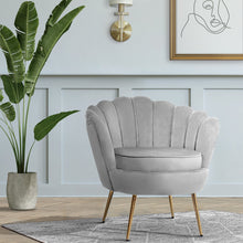 Load image into Gallery viewer, Shell Back Design Accent Retro Single Sofa Velvet Grey Armchair
