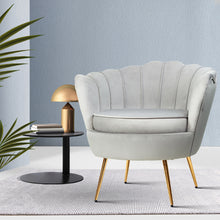 Load image into Gallery viewer, Shell Back Design Accent Retro Single Sofa Velvet Grey Armchair
