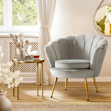 Load image into Gallery viewer, Shell Back Design Accent Retro Single Sofa Velvet Grey Armchair
