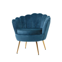 Load image into Gallery viewer, Shell Back Design Accent Retro Single Sofa Velvet Navy Armchair
