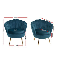 Load image into Gallery viewer, Shell Back Design Accent Retro Single Sofa Velvet Navy Armchair
