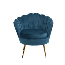 Load image into Gallery viewer, Shell Back Design Accent Retro Single Sofa Velvet Navy Armchair
