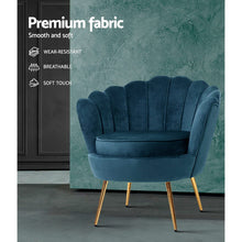 Load image into Gallery viewer, Shell Back Design Accent Retro Single Sofa Velvet Navy Armchair
