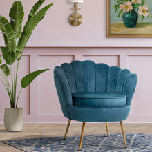 Load image into Gallery viewer, Shell Back Design Accent Retro Single Sofa Velvet Navy Armchair
