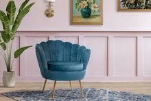 Load image into Gallery viewer, Shell Back Design Accent Retro Single Sofa Velvet Navy Armchair
