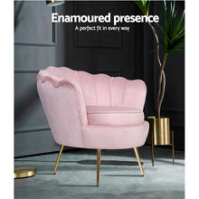 Load image into Gallery viewer, Shell Back Design Accent Retro Single Sofa Velvet Pink Armchair
