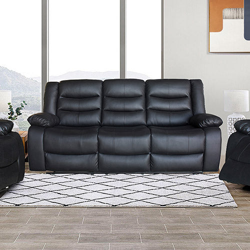 Luxurious 3 Seater Faux Leather Recliner Lounge Couch in Black