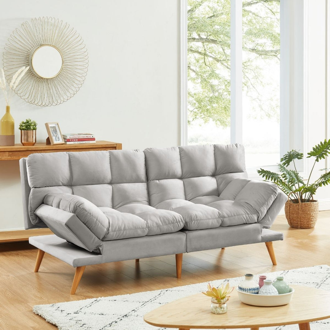 Versatile 3 Seater Velvet Sofa Light Grey Futon Bed