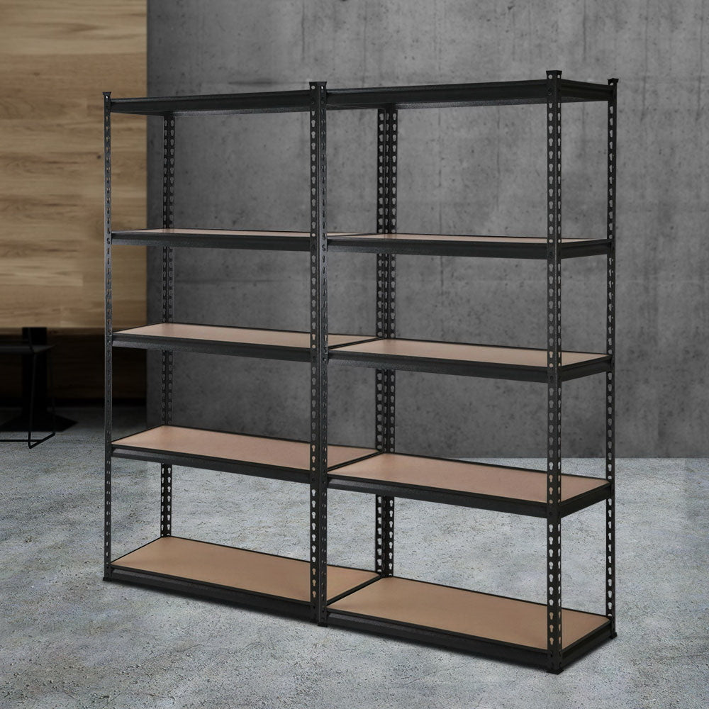 Strong and Durable Warehouse Shelving Rack x 2 - Matte Black 70 x 30 x 150cm