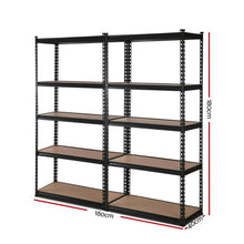 Load image into Gallery viewer, Durable 5-Shelves Steel Warehouse Shelving Rack x 2 - Black 90cm x 40cm x 180cm
