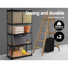 Load image into Gallery viewer, Durable 5-Shelves Steel Warehouse Shelving Rack x 2 - Black 90cm x 40cm x 180cm
