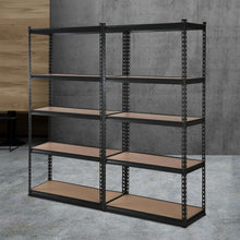 Load image into Gallery viewer, Durable 5-Shelves Steel Warehouse Shelving Rack x 2 - Black 90cm x 40cm x 180cm
